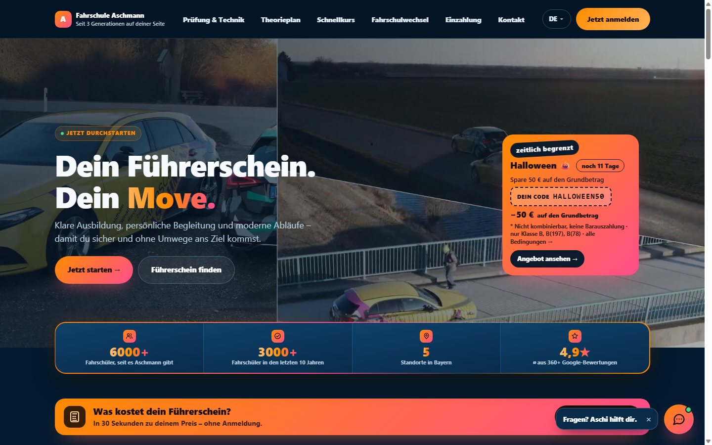 Fahrschule Aschmann in der Desktop-Ansicht